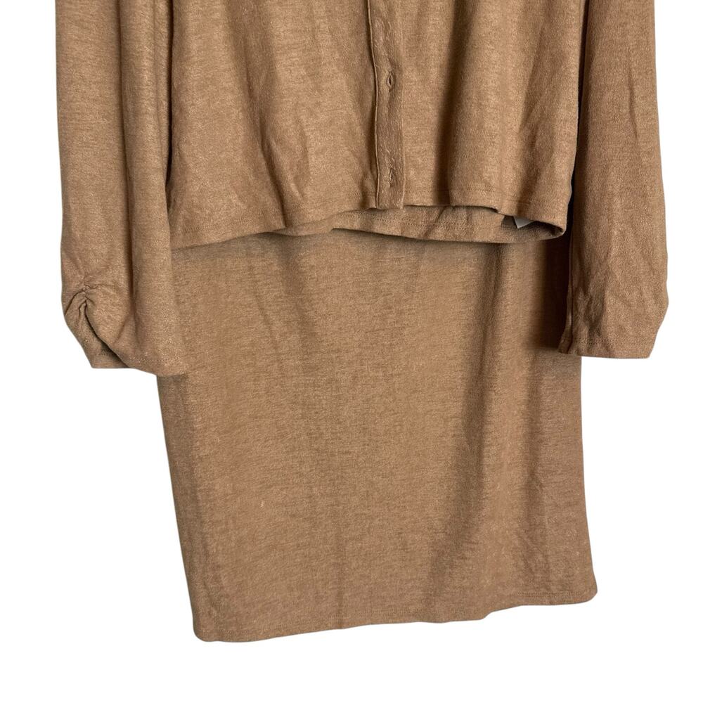 Reformation Janice Buff Beige 3 Piece Cardigan Sweater Midi Skirt Set Size XL - Picture 10 of 14